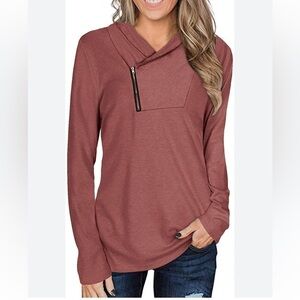 Cyanstyle Shawl Collar Asymmetric Zipper Neckline Raspberry Marled Heather  2XL